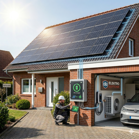 Photovoltaik-Anlage mit Stromspeicher, Wallbox und Wärmepumpe von Elektro Böttcher.